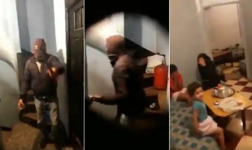 فيديو مرعب :ملثمان يهاجمان أسرة بالأسلحة لاقتحام المنزل بالقوة