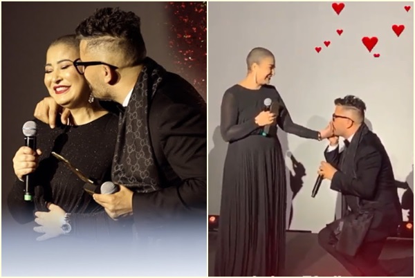 لحظات مؤثرة بين حاتم عمور وزوجته في حفل اطلاق "علاش ياليل"