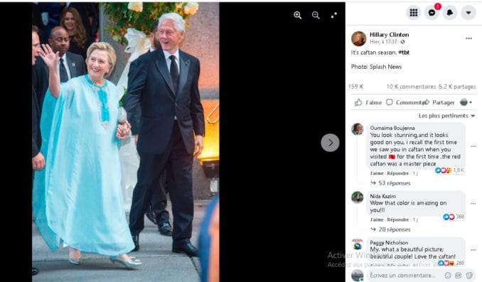 هيلاري كلينطون تحتفي بالقفطان المغربي بنشرها صورة بزي تقليدي على مواقع التواصل الاجتماعي