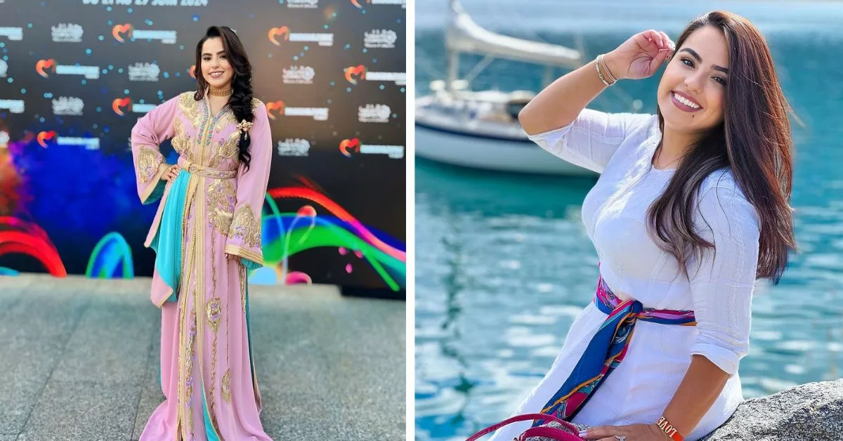 المغربية هانية قسومي بقفطان بطابع الكوفية الفلسطينية