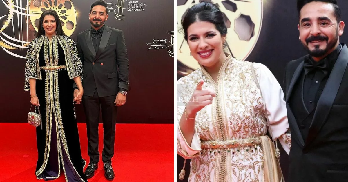 اطلالة الممثلة مونية لمكيمل بقفطان مغربي صيفي رفقة زوجها في ضيافة مونية رمسيس