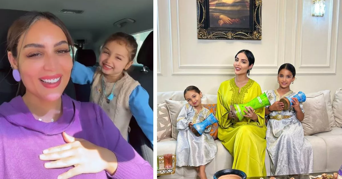 بالجلابة المغربية ابنتي دنيا بطمة تحتفلان بالمولد النبوي رفقة خالتهما