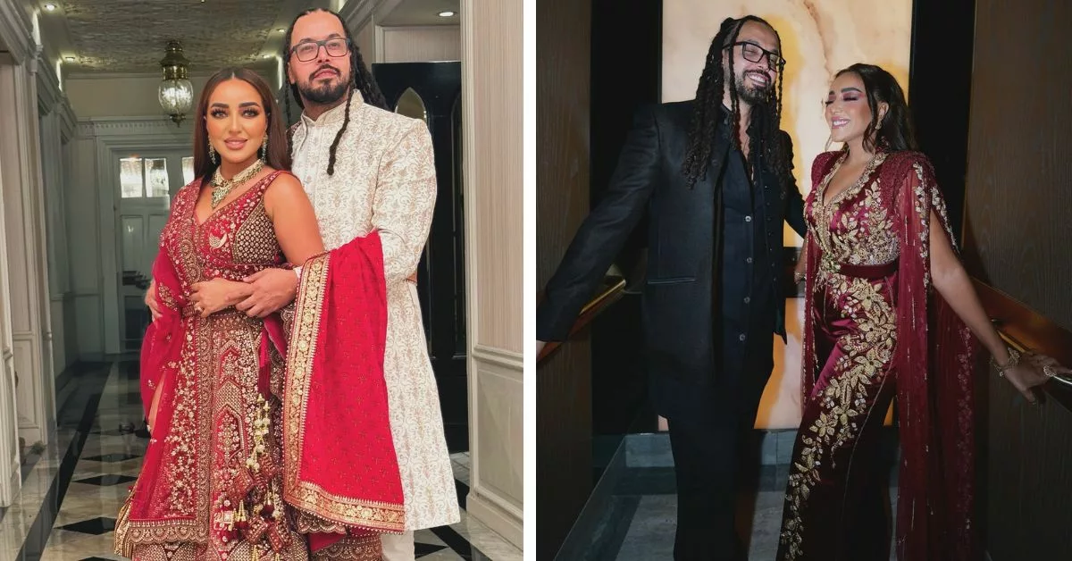 عبد الفتاح لكريني و جميلة البدوي باللباس المغربي في حفل زفاف هندي