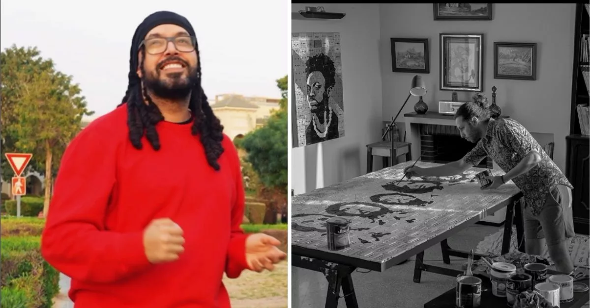 فنان مغربي يبدع صورة لعبد الفتاح الجريني باستخدام أشرطة الكاسيت القديمة