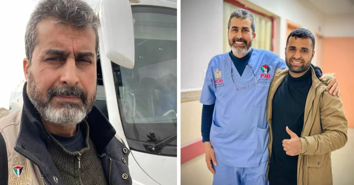 الطبيب المغربي يوسف بو عبد الله يساعد أحد النازحين بغزة في نصب خيمته