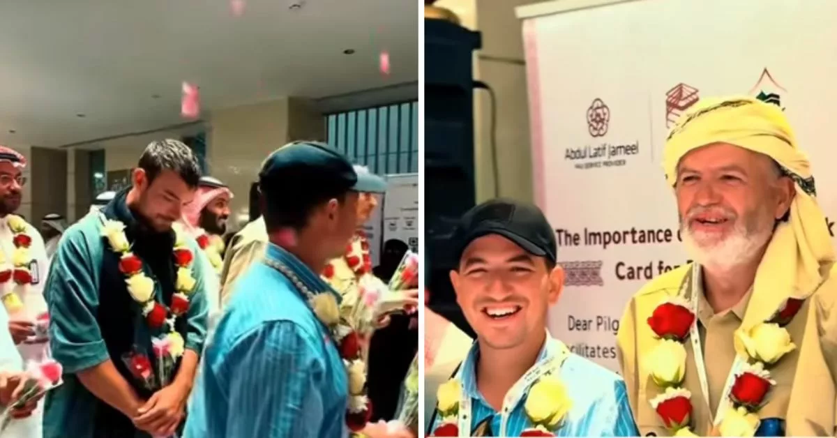 بالورود و على ايقاع أنشودة "طلع البدر علينا" أهل المدينة المنورة يستقبلون الحجاج الاسبان