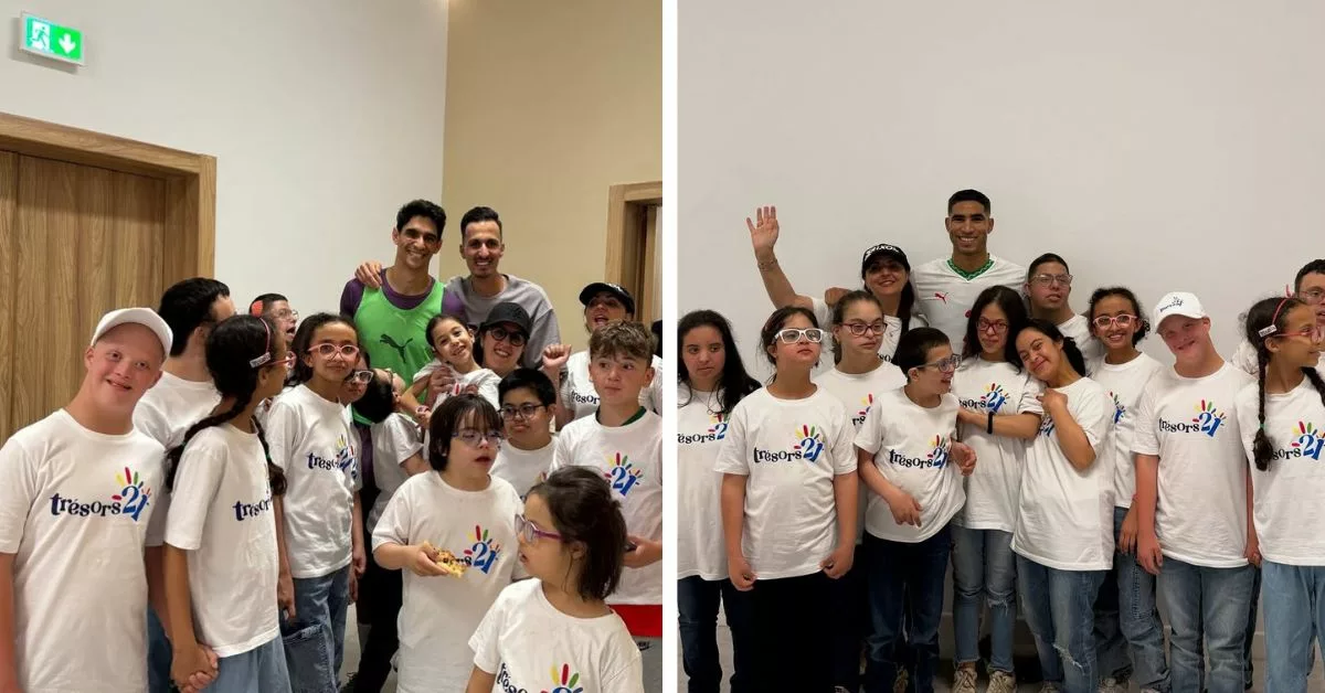 لحظات ممتعة جمعت المنتخب الوطني بأطفال جمعية لأطفال الثلاثي الصبغي