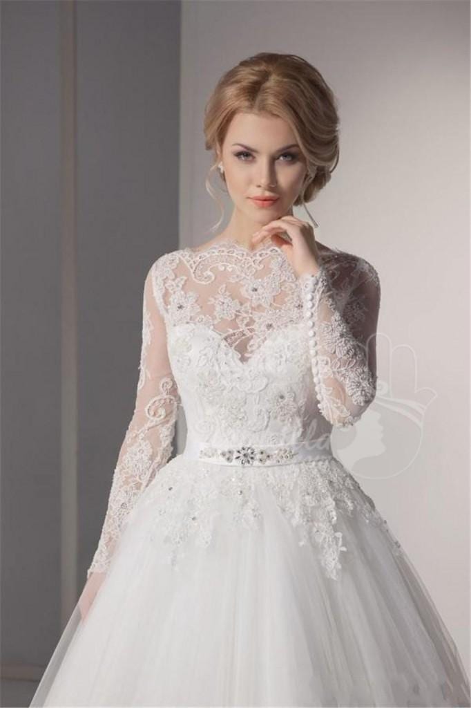 Illusion-Winter-Vestido-De-Noiva-2015-Romantic-Lace-Long-Sleeve-Wedding-Dress-With-Crystal-Sashes-Princess