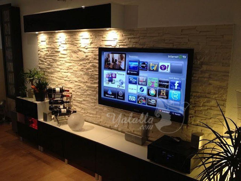 Cozy-Family-Room-Decorating-Ideas-with-Modern-TV-Cabinet-and-Elegant-Beige-Stone-Wall-Decor