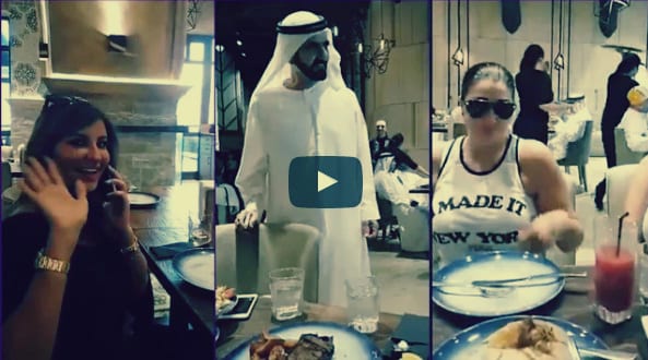 بالفيديو...غادة عبد الرازق بالصدفة في لقاء بحاكم دبي في مطعم والأخير يقوم لممازحتها بكل تواضع